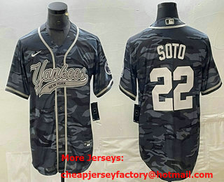 Men's New York Yankees #22 Juan Soto Grey Camo Cool Base With Patch Stitched Baseball Jersey 01