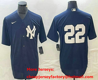 Men's New York Yankees #22 Juan Soto Navy Blue Cool Base Stitched Baseball Jersey