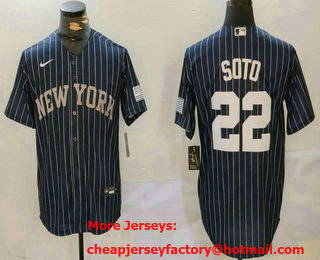 Men's New York Yankees #22 Juan Soto Navy Pinstripe Fashion Cool Base Jersey