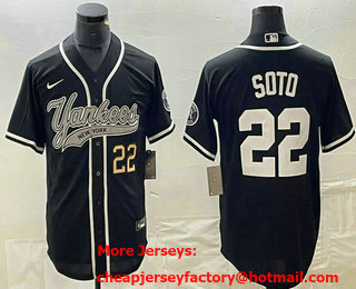 Men's New York Yankees #22 Juan Soto Number Black With Patch Cool Base Stitched Baseball Jersey 01