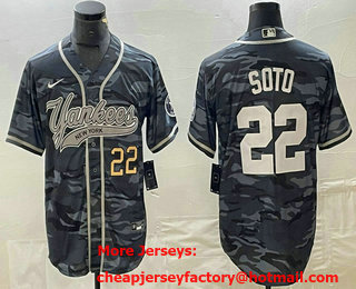 Men's New York Yankees #22 Juan Soto Number Grey Camo Cool Base With Patch Stitched Baseball Jersey 02