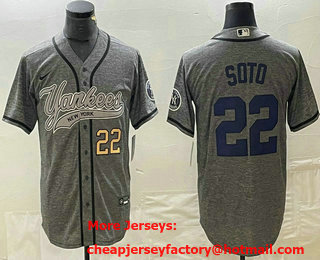 Men's New York Yankees #22 Juan Soto Number Grey Gridiron Cool Base Stitched Baseball Jersey 01