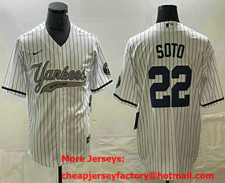 Men's New York Yankees #22 Juan Soto White With Patch Cool Base Stitched Baseball Jersey
