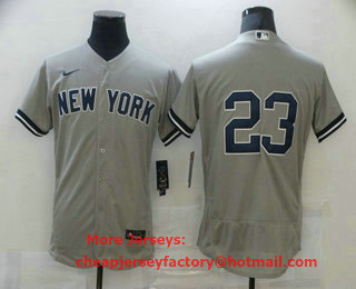 Men's New York Yankees #23 Don Mattingly Grey No Name Stitched MLB Flex Base Nike Jersey
