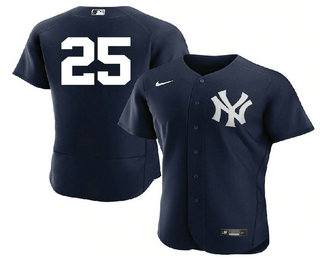 Men's New York Yankees #25 Gleyber Torres Black No Name Stitched MLB Flex Base Nike Jersey