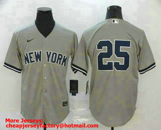 Men's New York Yankees #25 Gleyber Torres Gray No Name Stitched MLB Cool Base Nike Jersey