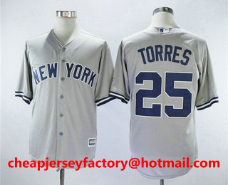 Men's New York Yankees #25 Gleyber Torres Gray Road Stitched MLB Cool Base Jersey