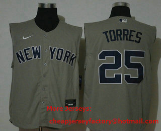 Men's New York Yankees #25 Gleyber Torres Grey 2020 Cool and Refreshing Sleeveless Fan Stitched MLB Nike Jersey