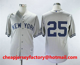 Men's New York Yankees #25 Gleyber Torres No Name Gray Road Stitched MLB Cool Base Jersey