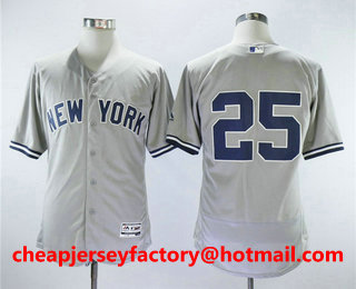 Men's New York Yankees #25 Gleyber Torres No Name Gray Road Stitched MLB Flex Base Jersey
