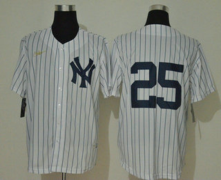 Men's New York Yankees #25 Gleyber Torres No Name White Throwback Stitched MLB Cool Base Nike Jersey