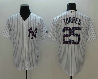 Men's New York Yankees #25 Gleyber Torres White 2018 Stars & Stripes Stitched MLB Cool Base Jersey