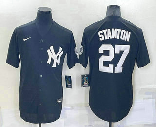 Men's New York Yankees #27 Giancarlo Stanton Black Stitched Nike Cool Base Throwback Jersey