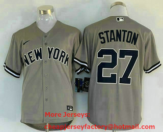 Men's New York Yankees #27 Giancarlo Stanton Grey Stitched Nike Cool Base Throwback Jersey