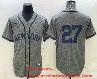 Men's New York Yankees #27 Giancarlo Stanton No Name Grey Gridiron Cool Base Stitched Jersey 1