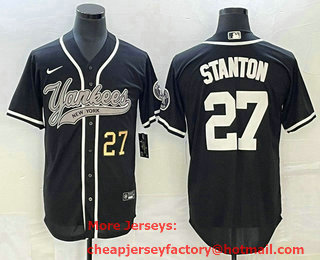 Men's New York Yankees #27 Giancarlo Stanton Number Black With Patch Cool Base Stitched Baseball Jersey