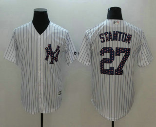 Men's New York Yankees #27 Giancarlo Stanton White 2018 Stars & Stripes Stitched MLB Cool Base Jersey