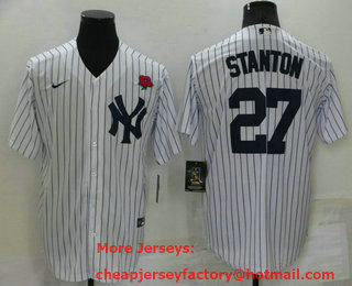 Men's New York Yankees #27 Giancarlo Stanton White Stitched Rose Nike Cool Base Throwback Jersey