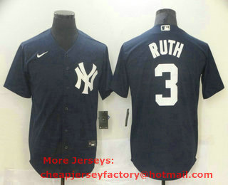 Men's New York Yankees #3 Babe Ruth Black Stitched MLB Cool Base Nike Jersey