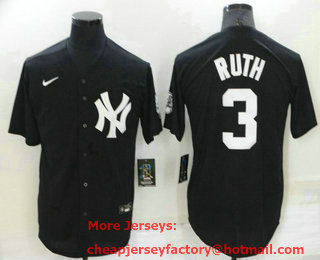 Men's New York Yankees #3 Babe Ruth Black Stitched Nike Cool Base Throwback Jersey