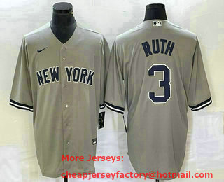 Men's New York Yankees #3 Babe Ruth Grey Stitched Cool Base Nike Jersey