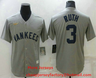 Men's New York Yankees #3 Babe Ruth Grey Throwback Stitched MLB Cool Base Nike Jersey