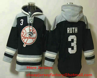 Men's New York Yankees #3 Babe Ruth Navy Blue Ageless Must Have Lace Up Pullover Hoodie