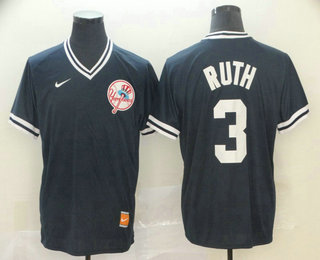 Men's New York Yankees #3 Babe Ruth Navy Blue Nike Cooperstown Collection Legend V Neck Jersey