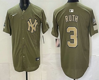 Men's New York Yankees #3 Babe Ruth Olive 2026 Armed Forces Day Stitched Baseball Jersey