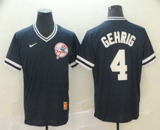 Men's New York Yankees #4 Lou Gehrig Navy Blue Nike Cooperstown Collection Legend V Neck Jersey