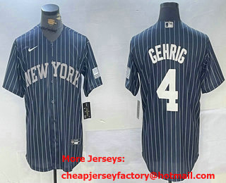 Men's New York Yankees #4 Lou Gehrig Navy Pinstripe Fashion Cool Base Jersey