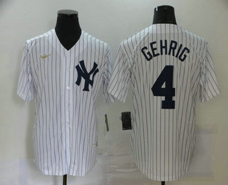 Men's New York Yankees #4 Lou Gehrig White Throwback Stitched MLB Cool Base Nike Jersey