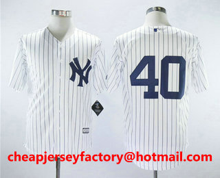 Men's New York Yankees #40 Luis Severino No Name White Home Stitched MLB Cool Base Jersey