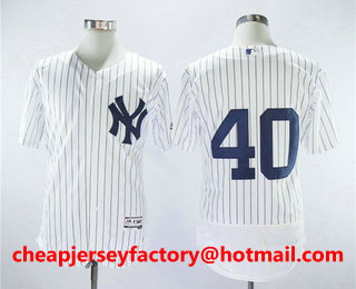Men's New York Yankees #40 Luis Severino No Name White Home Stitched MLB Flex Base Jersey