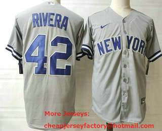 Men's New York Yankees #42 Mariano Rivera Gray Player Name Cool base Jersey