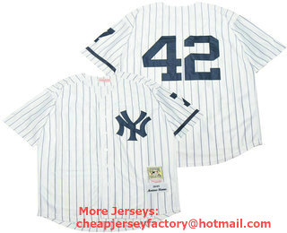 Men's New York Yankees #42 Mariano Rivera White 1995 Throwback Stitched MLB Mitchell & Ness Jersey