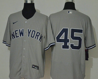 Men's New York Yankees #45 Gerrit Cole Grey No Name Stitched MLB Flex Base Nike Jersey