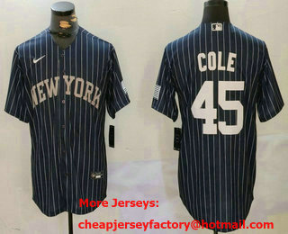 Men's New York Yankees #45 Gerrit Cole Navy Pinstripe Fashion Cool Base Jersey