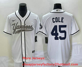 Men's New York Yankees #45 Gerrit Cole White With Patch Cool Base Stitched Baseball Jersey