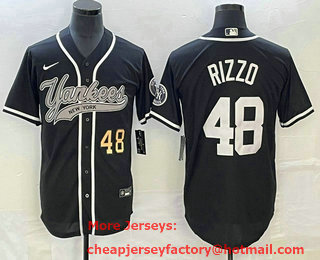 Men's New York Yankees #48 Anthony Rizzo Number Black With Patch Cool Base Stitched Baseball Jersey