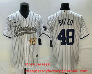 Men's New York Yankees #48 Anthony Rizzo Number White With Patch Cool Base Stitched Baseball Jersey