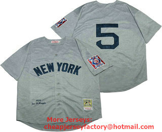 Men's New York Yankees #5 Joe DiMaggio 1939 Gray Wool Mitchell & Ness Throwback Jersey