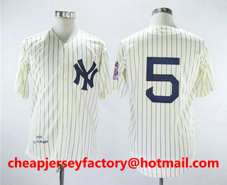 Men's New York Yankees #5 Joe DiMaggio Cream Pinstripe 1939 Throwback Cooperstown Collection Stitched MLB Mitchell & Ness Jersey