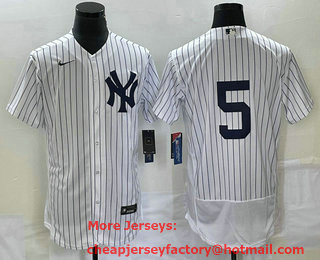 Men's New York Yankees #5 Joe DiMaggio White No Name Flex Base Stitched Baseball Jersey