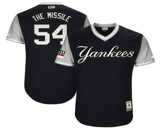 Men's New York Yankees #54 Aroldis Chapman The Missile Majestic Navy-Gray 2018 Players' Weekend Authentic Jersey