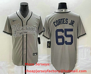Men's New York Yankees #65 Nestor Cortes Jr Grey With Patch Cool Base Stitched Baseball Jersey