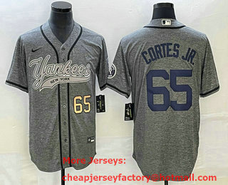Men's New York Yankees #65 Nestor Cortes Jr Number Grey Gridiron Cool Base Stitched Baseball Jersey