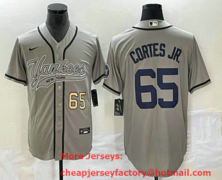 Men's New York Yankees #65 Nestor Cortes Jr Number Grey With Patch Cool Base Stitched Baseball Jersey