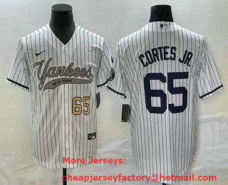 Men's New York Yankees #65 Nestor Cortes Jr Number White With Patch Cool Base Stitched Baseball Jersey