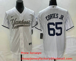 Men's New York Yankees #65 Nestor Cortes Jr White With Patch Cool Base Stitched Baseball Jersey